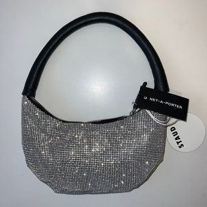 STAUD CRYSTAL EMBELLISHED CRESCENT SHOULDER BAG